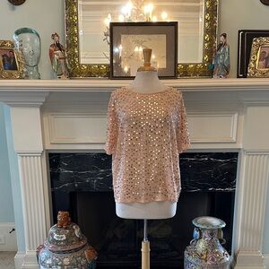 “Jennifer Lopez” Elegant Sheer Sequin Embellished Pink Top